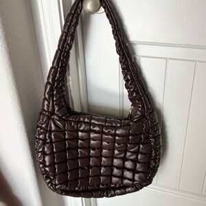 Urban Expressions Chocolate Brown Quilted Puffer Vegan Leather Bag